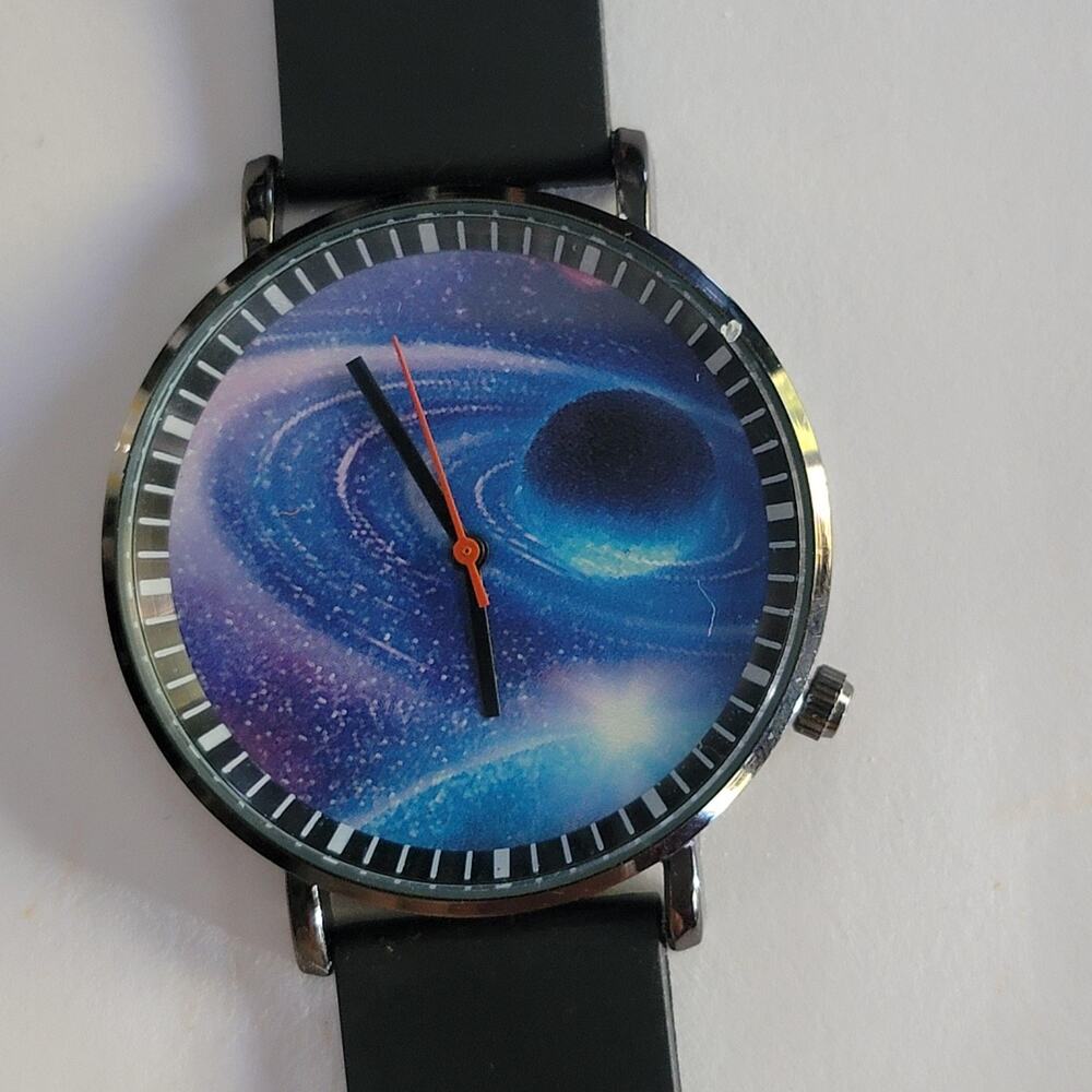 Mens Watch Multicolor Dial Silver Case 40mm Black Silicone Strap Quartz